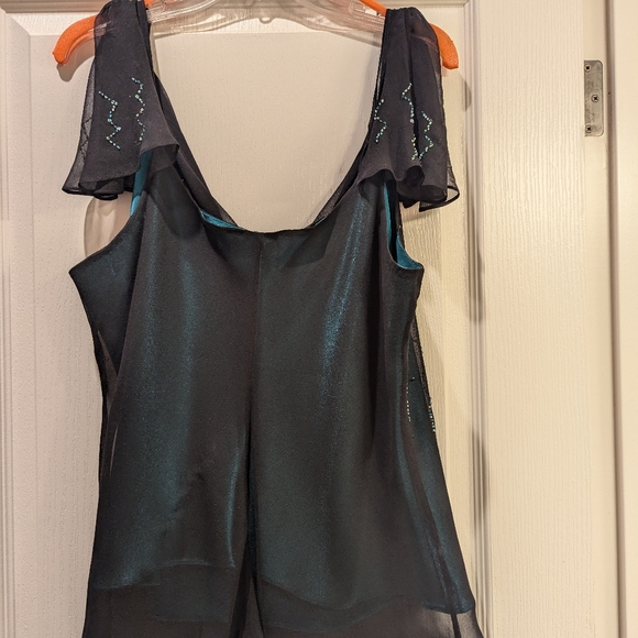 Black Silk Chiffon Hand Beaded Camisole, Flutter Shoulder Plus Size 2X - Picture 6 of 8